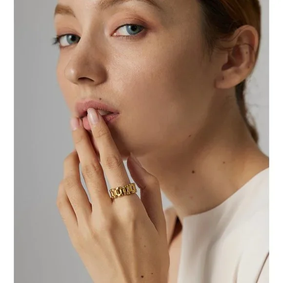 NEW 18K Gold Plated Link Chain Ring - Picture 3 of 10